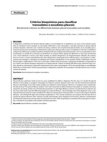 Critérios bioquímicos para classificar transudatos e exsudatos pleurais