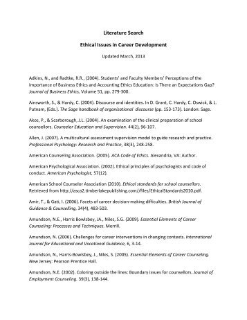 Literature Search Ethical Issues in Career Development - ceric