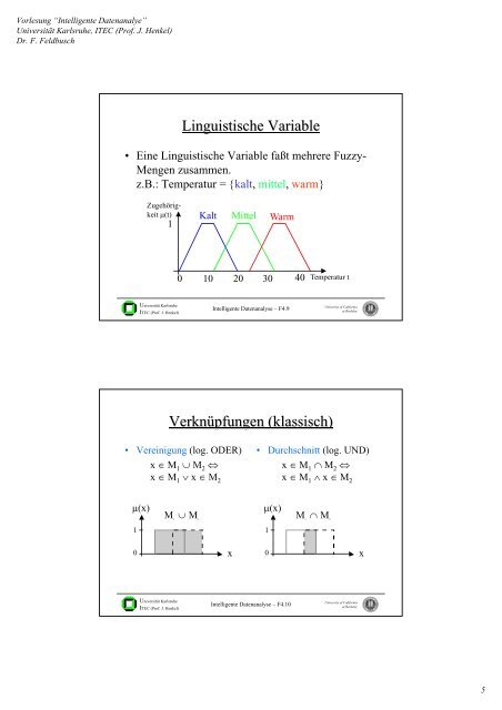 Aufbau der Vorlesung Gliederung: Fuzzy Logik - CES