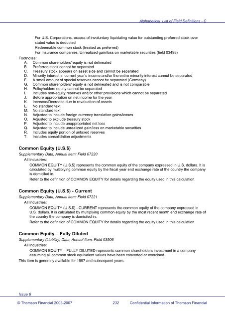 Worldscope Database Datatype Definitions Guide