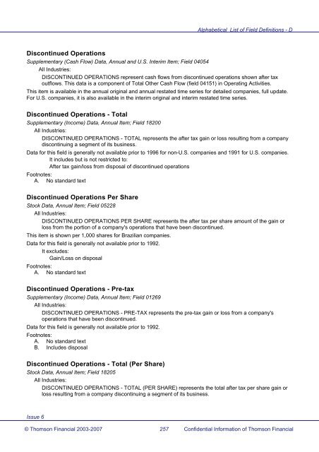 Worldscope Database Datatype Definitions Guide