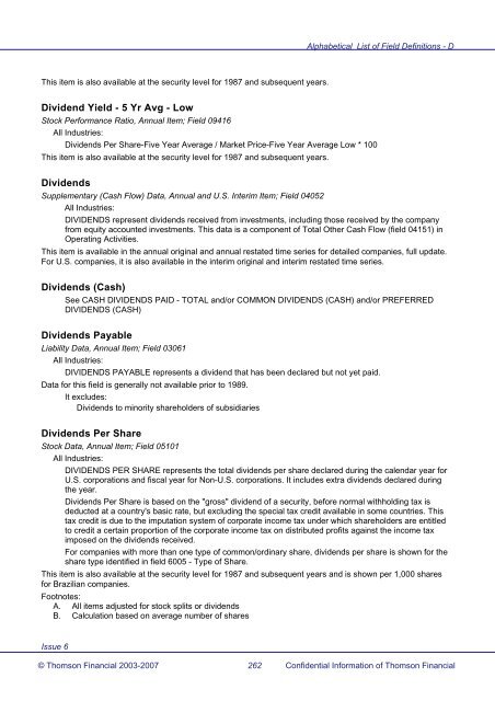 Worldscope Database Datatype Definitions Guide