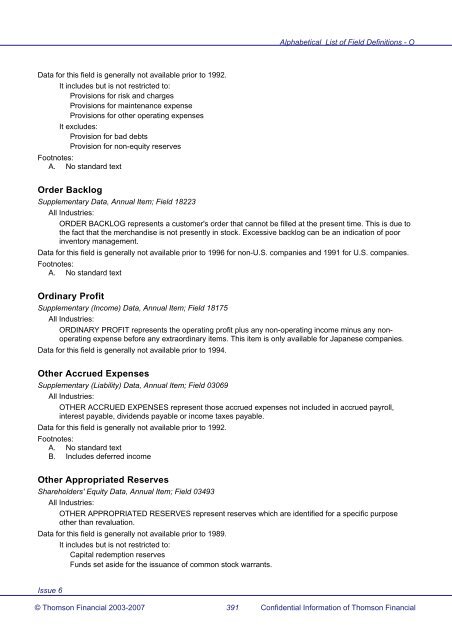 Worldscope Database Datatype Definitions Guide