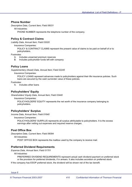 Worldscope Database Datatype Definitions Guide