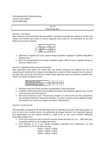 Microéconomie et théorie des jeux Licence 2 SE et IMA 2 Année ...