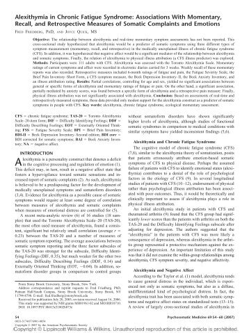 Alexithymia in Chronic Fatigue Syndrome - Psychosomatic Medicine