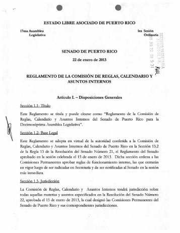 Comisión de Reglas, Calendario y Asuntos Internos - Senado de ...