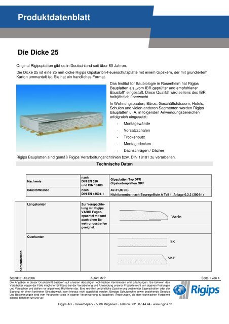 Produktdatenblatt Die Dicke 25 - Rigips