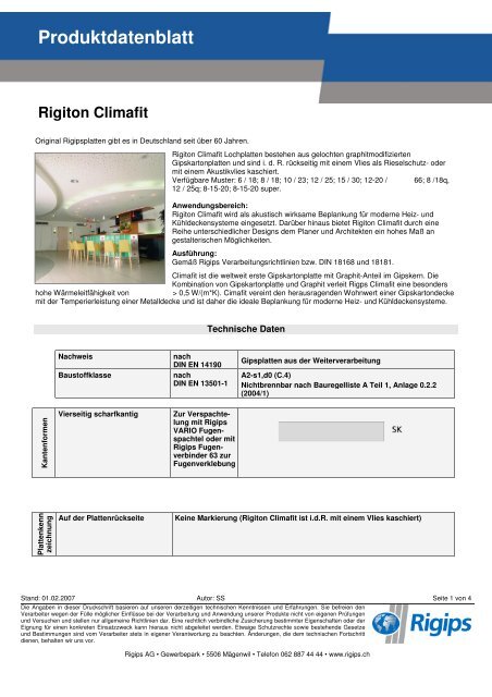 Produktdatenblatt - Rigips