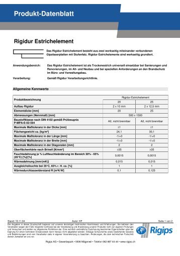 Produkt-Datenblatt Rigidur Estrichelement - Rigips
