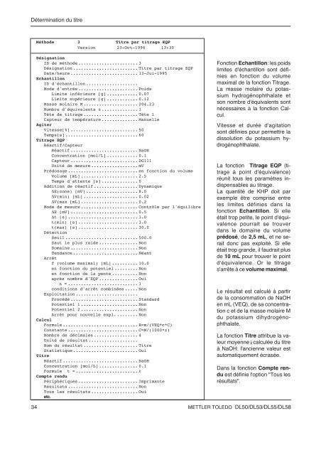DL50/DL53/DL55/DL58 Titrateurs - Mettler Toledo