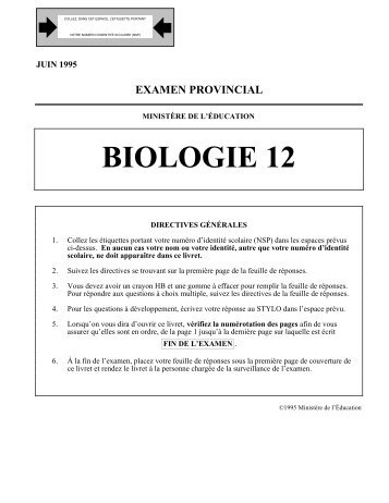 BIOLOGIE 12 - QuestionBank.CA