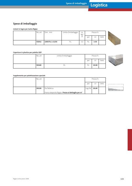 Logistica Supplementi per trasporti con gru - Rigips