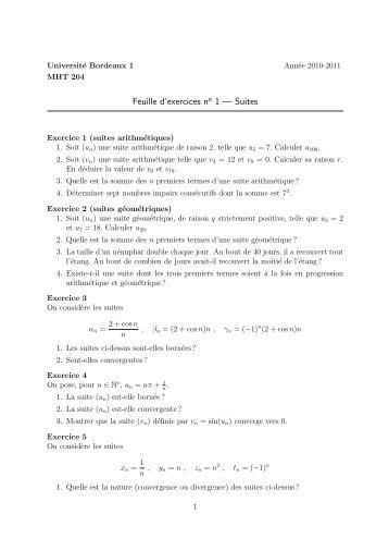 Feuille d'exercices no 1 — Suites - Université Bordeaux 1