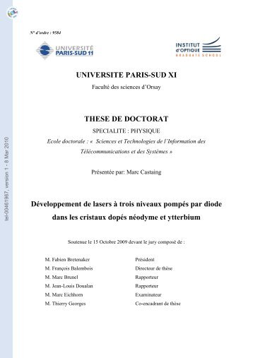 Développement de lasers à trois niveaux pompés par diode dans ...