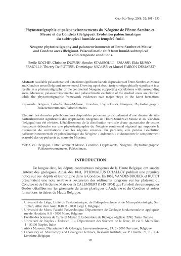 Phytostratigraphie et paléoenvironnements du Néogène de l'Entre ...