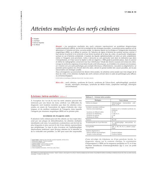 Atteintes multiples des nerfs crâniens - Psychologie - M. Fouchey