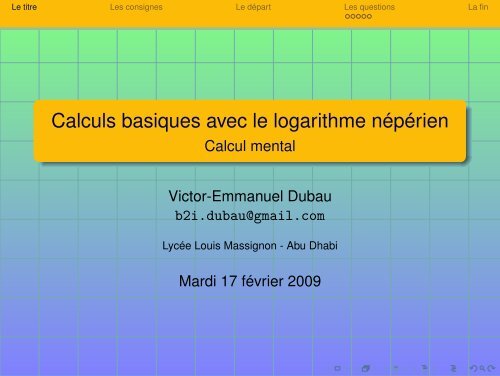 Calculs basiques avec le logarithme népérien - Calcul mental