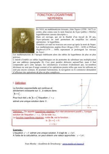 FONCTION LOGARITHME NEPERIEN - maths et tiques