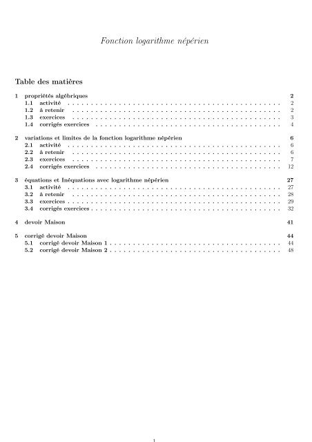 Fonction logarithme neperien - Examen corrigé