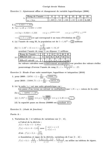 Fonction logarithme neperien - Examen corrigé