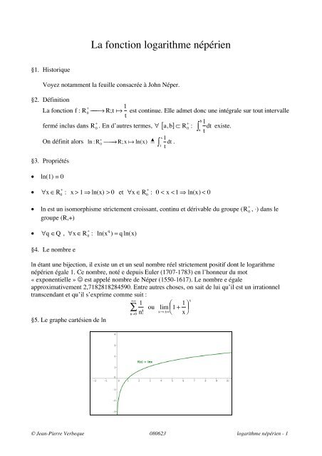 La fonction logarithme népérien - math et mac