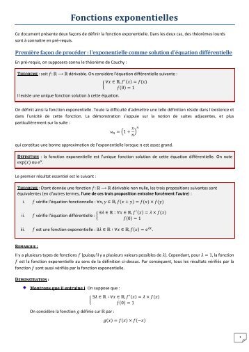 Fonctions exponentielles - Page personnelle de M. ZERR