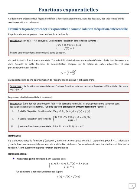 Fonctions exponentielles - Page personnelle de M. ZERR