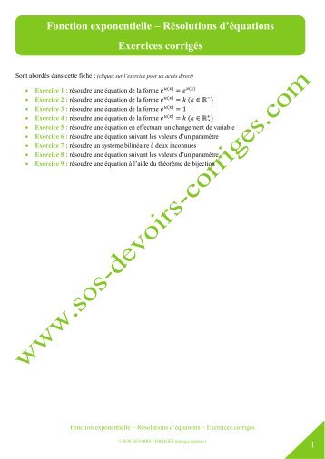 Fonction exponentielle - SOS Devoirs Corrigés