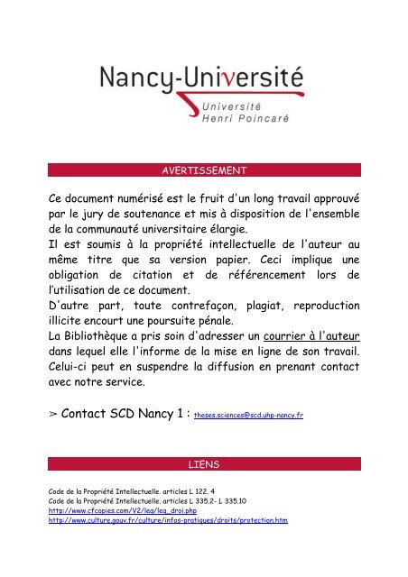 Contact SCD Nancy 1 - Bibliothèques de l'Université de Lorraine