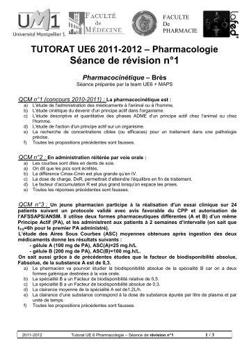 TUTORAT UE6 2011-2012 – Pharmacologie Séance de ... - La Fed
