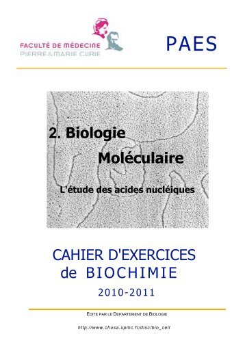 CAHIER D'EXERCICES de BIOCHIMIE 2. Biologie ... - UPMC