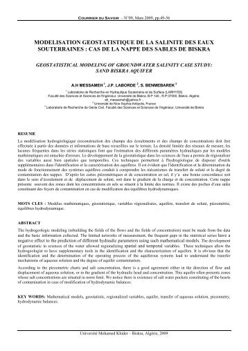 Modélisation géostatistique de la salinité des eaux