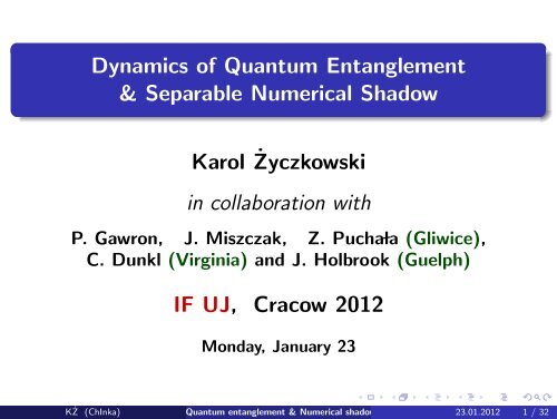 Dynamics of Quantum Entanglement & Separable Numerical ...