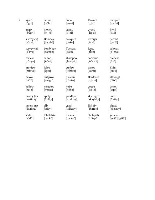 PRACTICE WITH PHONETIC TRANSCRIPTION 1. rich ridge ring ...