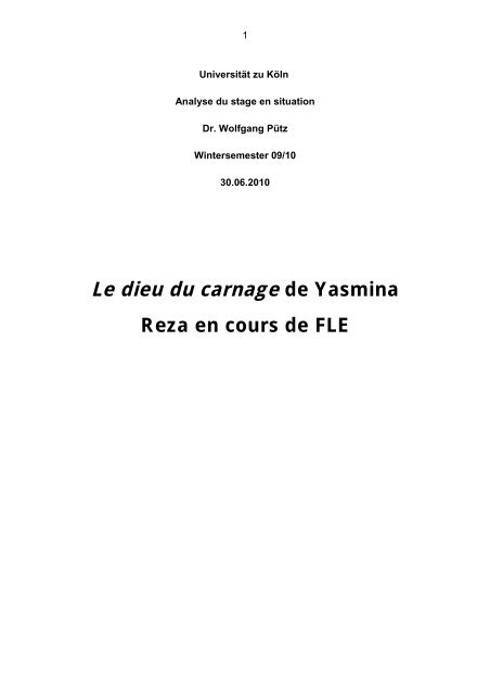 Le Dieu Du Carnage De Yasmina Universitat Zu Koln