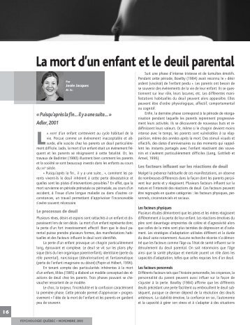 La mort d 'un enfant et le deuil parental - Ordre des psychologues du ...