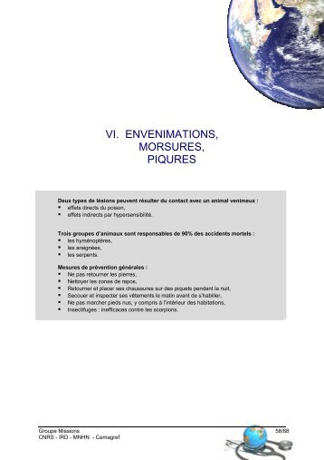 VI. ENVENIMATIONS, MORSURES, PIQURES - DGDR - CNRS