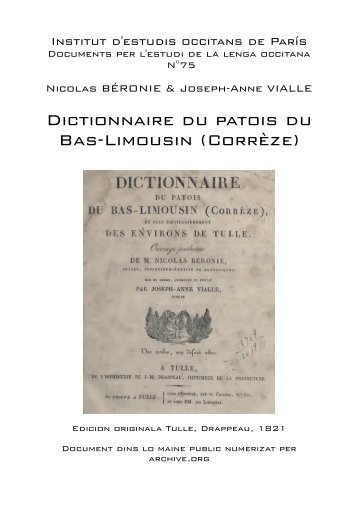 Dictionnaire du patois du Bas-Limousin (Corrèze) - IEO París - Free