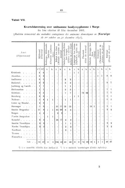 Beretning om veterinærvæsenet i Norge for året 1891.