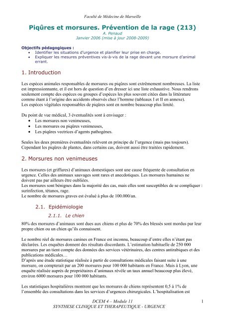 Piqûres Et Morsures Prévention De La Rage 213 Serveur