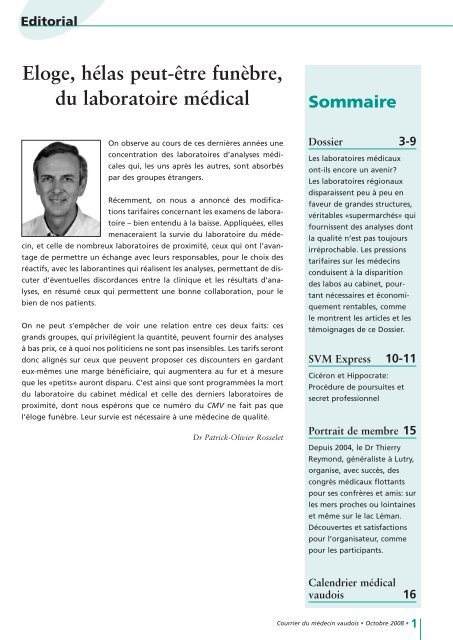 Mort programmée du laboratoire de proximité - Société Vaudoise de ...