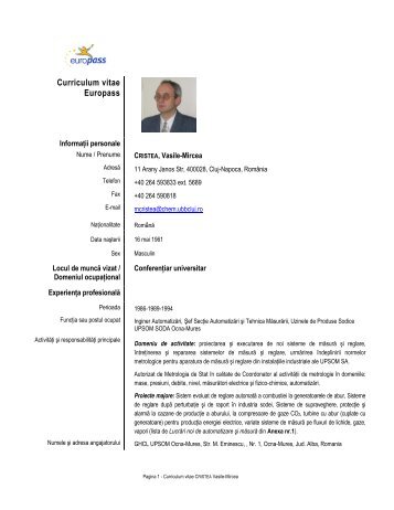 ANEXA 9: FORMULAR CV – Formular electronic - Facultatea de ...