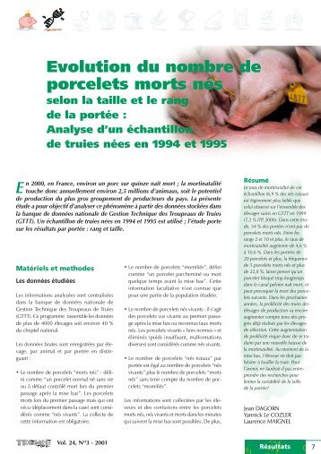 Evolution du nombre de porcelets morts nés selon la taille et le ... - Ifip