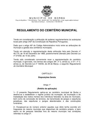 regulamento do cemitério municipal - Câmara Municipal de Borba