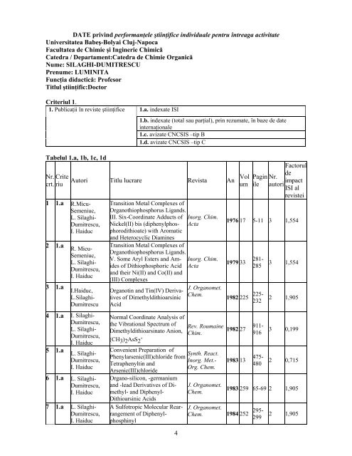 1 CRITERII DE EVALUARE a performanţelor ştiinţifice individuale ...