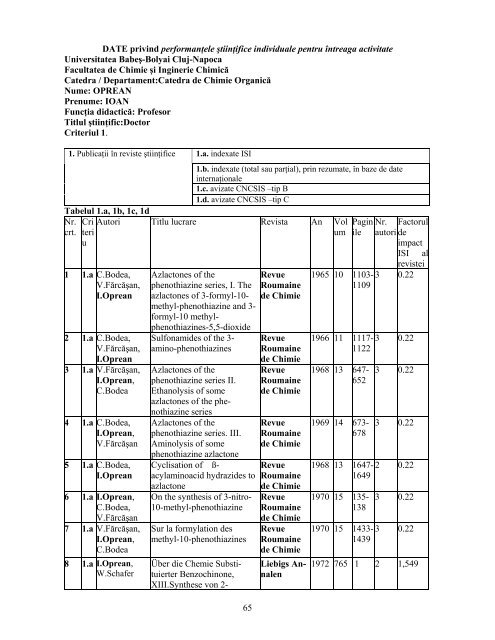 1 CRITERII DE EVALUARE a performanţelor ştiinţifice individuale ...