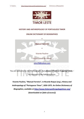 HISTORY AND ANTHROPOLOGY OF PORTUGUESE TIMOR ...