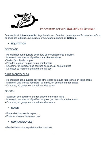 Galop 3 - Galop Connaissances Programme officiel de la FFE