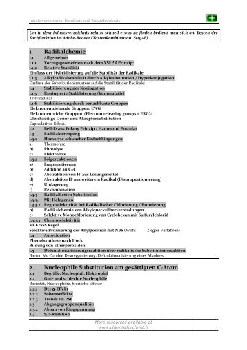 1 Radikalchemie 2. Nucleophile Substitution am ... - ChemistforChrist